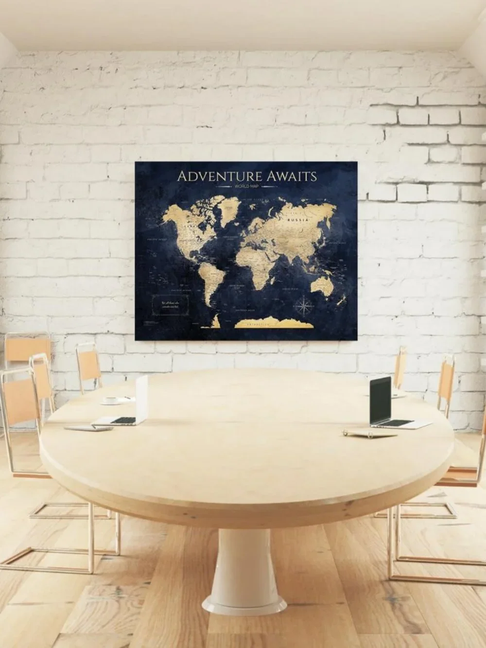Vintage Teal World Map Canvas Art for Wall Decor, 30x24 in, Home Aesthetic